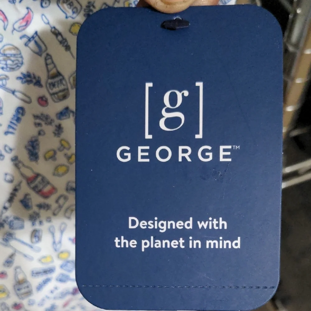George Men's White Shirt with Blue and Purple Patterns - Picture 2 of 5